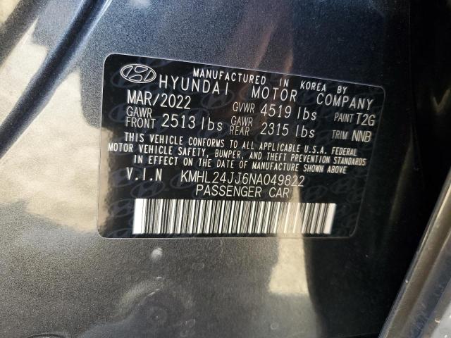 2022 Hyundai Sonata Hybrid VIN: KMHL24JJ6NA049822 Lot: 58787404