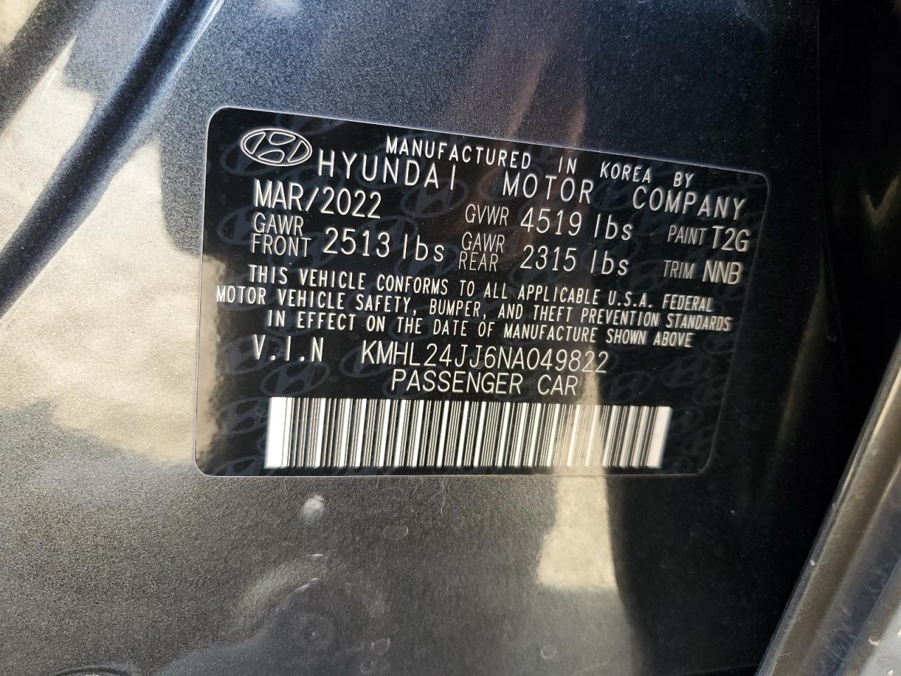 KMHL24JJ6NA049822 2022 Hyundai Sonata Hybrid