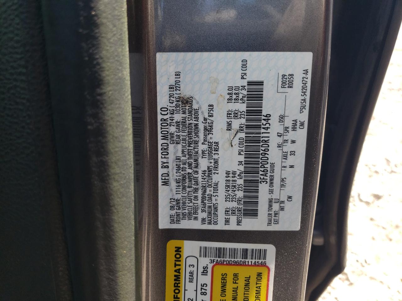 2013 Ford Fusion Titanium vin: 3FA6P0D96DR114546