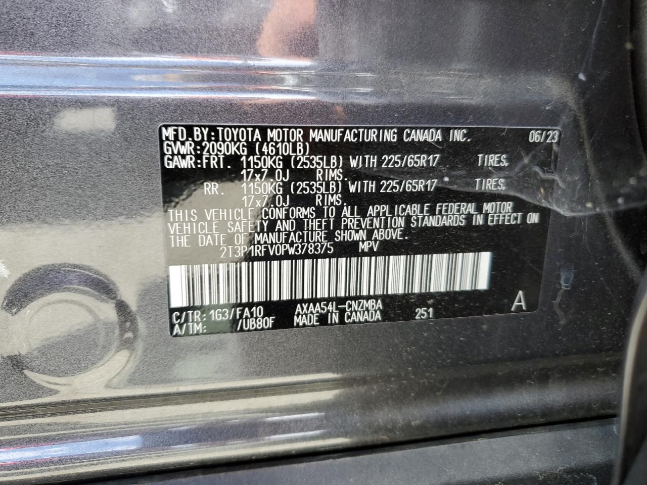 2T3P1RFV0PW378375 2022 Toyota Rav4 Xle