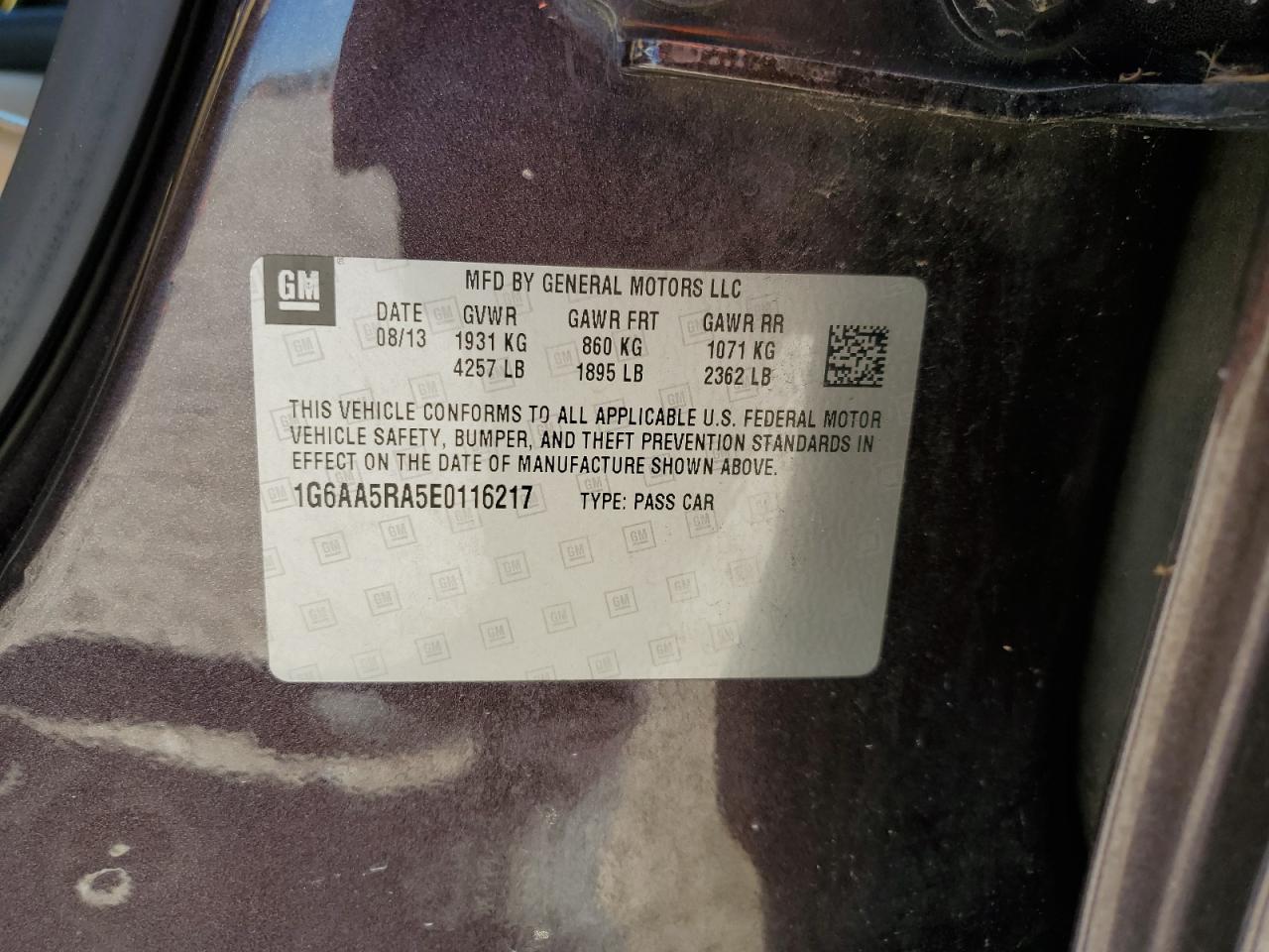 1G6AA5RA5E0116217 2014 Cadillac Ats