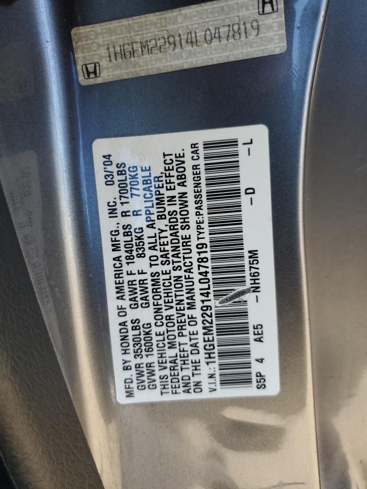 1HGEM22914L047819 2004 Honda Civic Ex