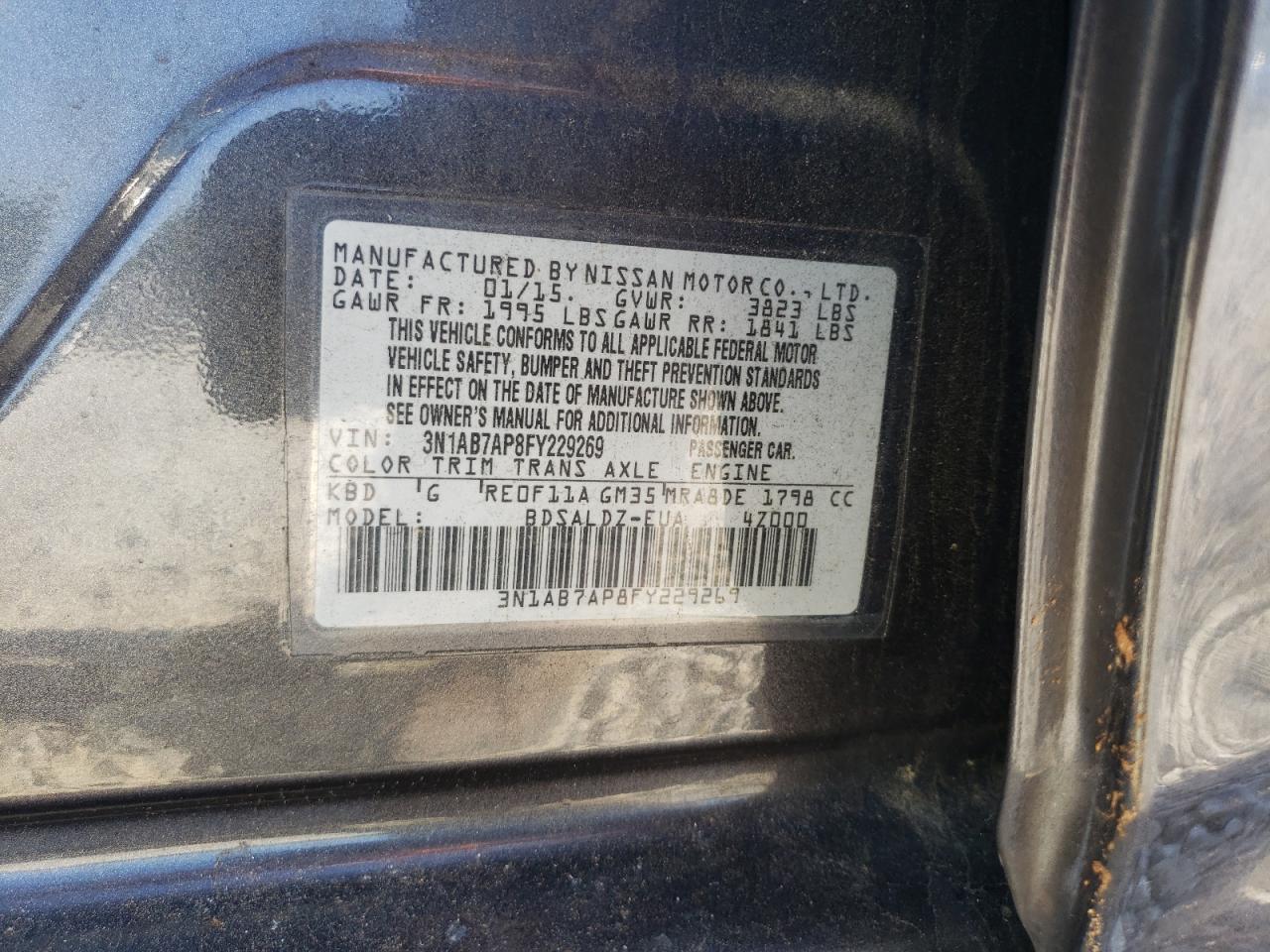 3N1AB7AP8FY229269 2015 Nissan Sentra S