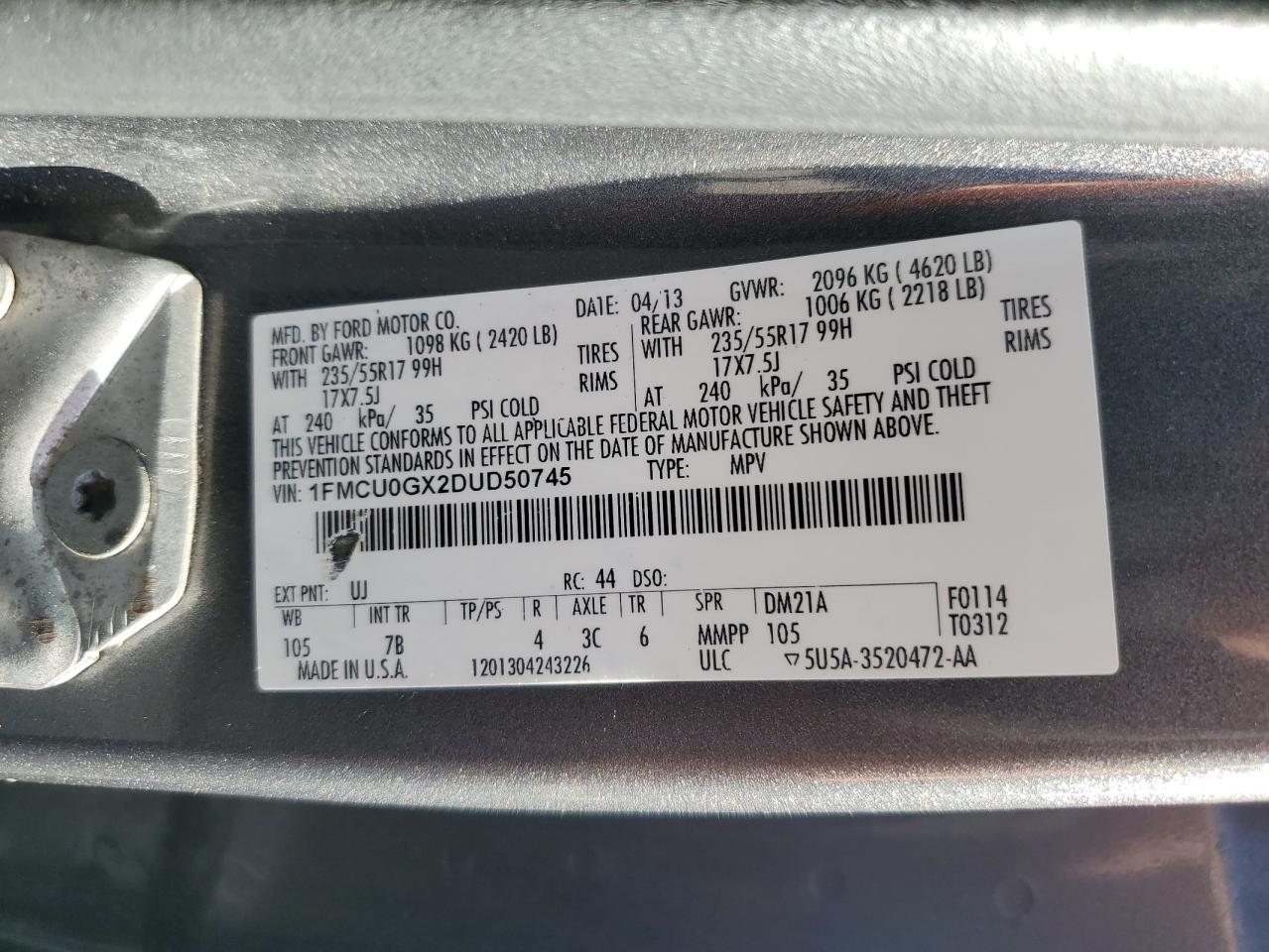 2013 Ford Escape Se vin: 1FMCU0GX2DUD50745