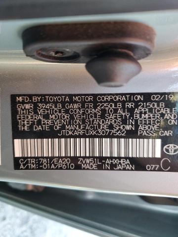 2019 Toyota Prius VIN: JTDKARFUXK3077562 Lot: 59055734
