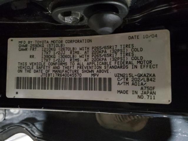 2004 Toyota 4Runner Limited VIN: JTEBT17R640045570 Lot: 57619874