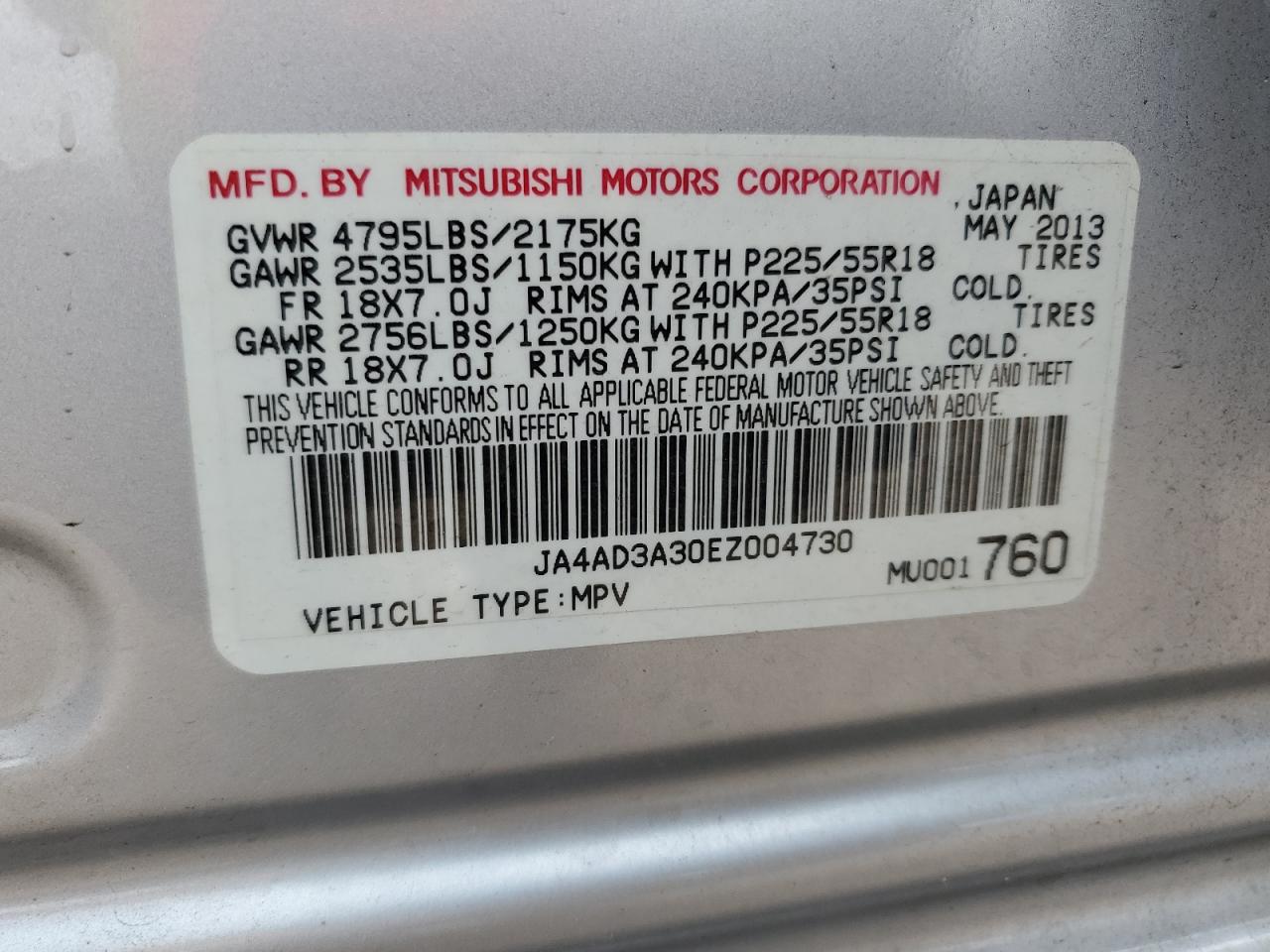 JA4AD3A30EZ004730 2014 Mitsubishi Outlander Se