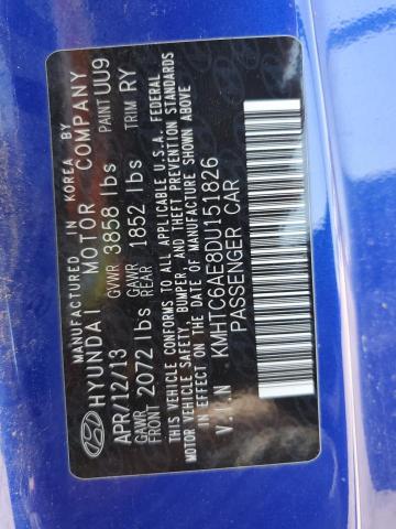 2013 Hyundai Veloster Turbo VIN: KMHTC6AE8DU151826 Lot: 60656714