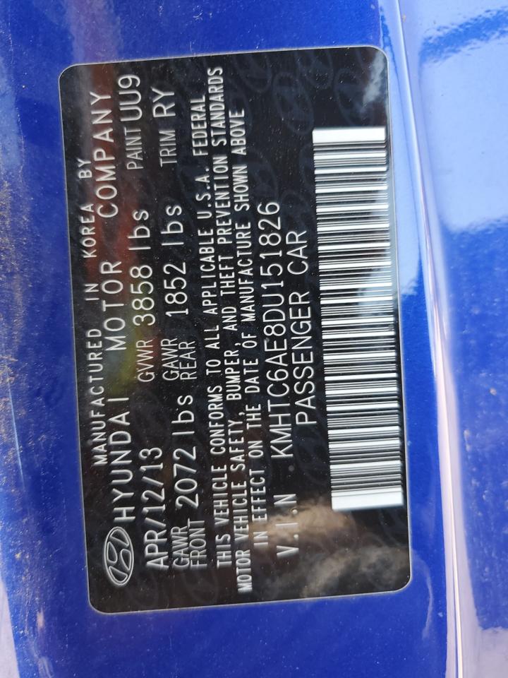 KMHTC6AE8DU151826 2013 Hyundai Veloster Turbo