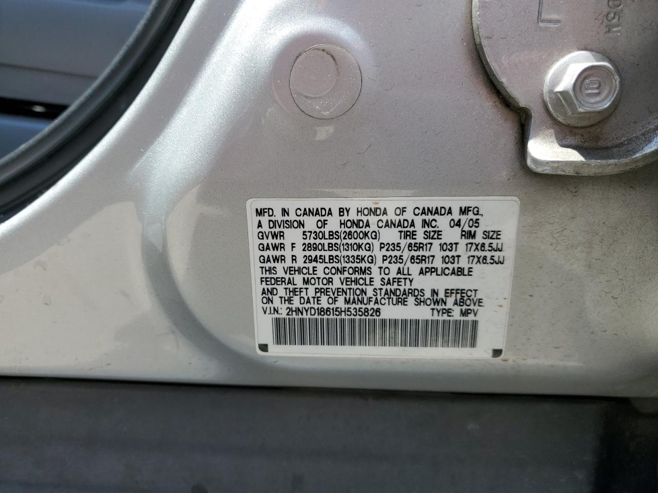2HNYD18615H535826 2005 Acura Mdx Touring