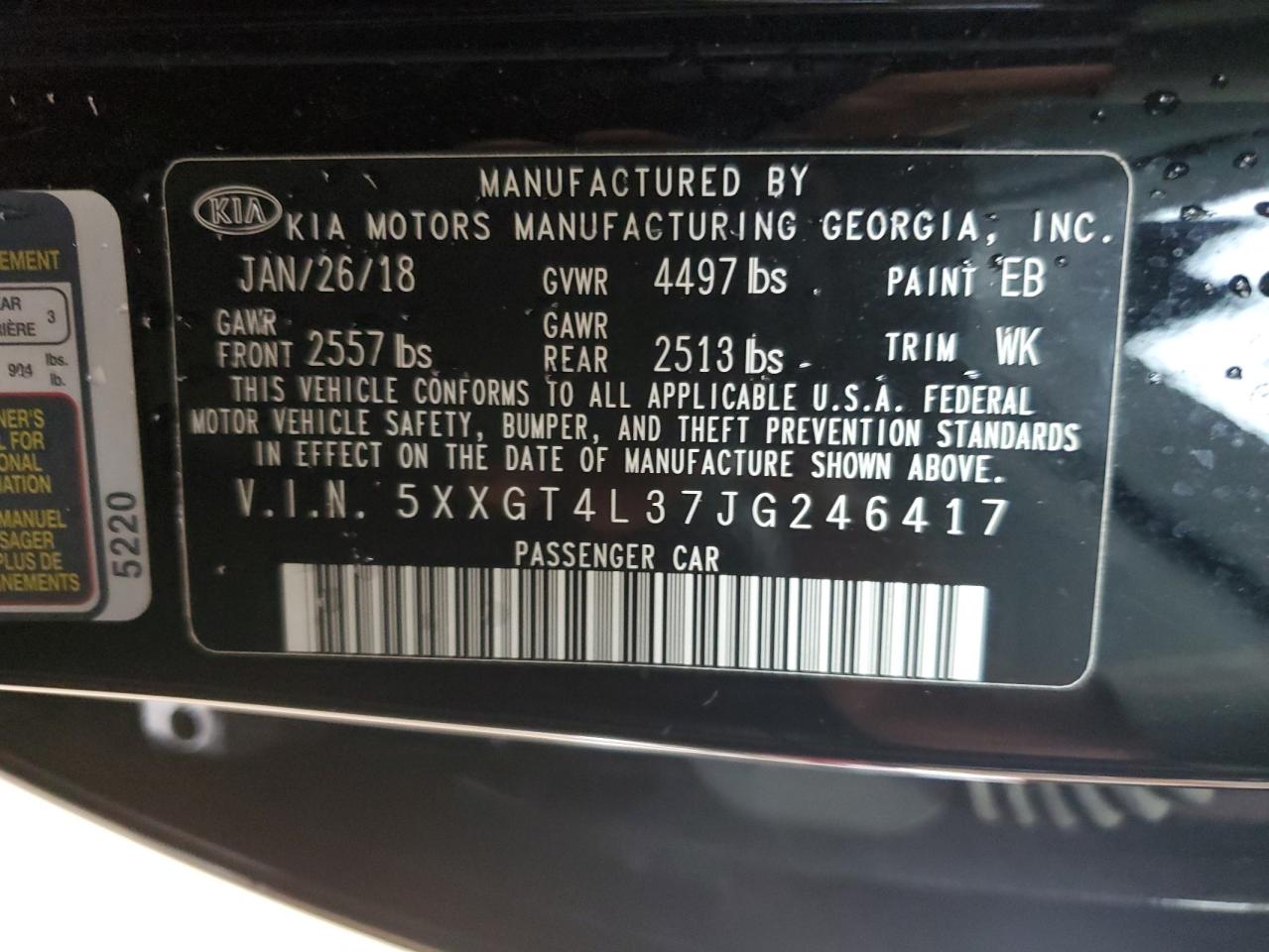 5XXGT4L37JG246417 2018 Kia Optima Lx