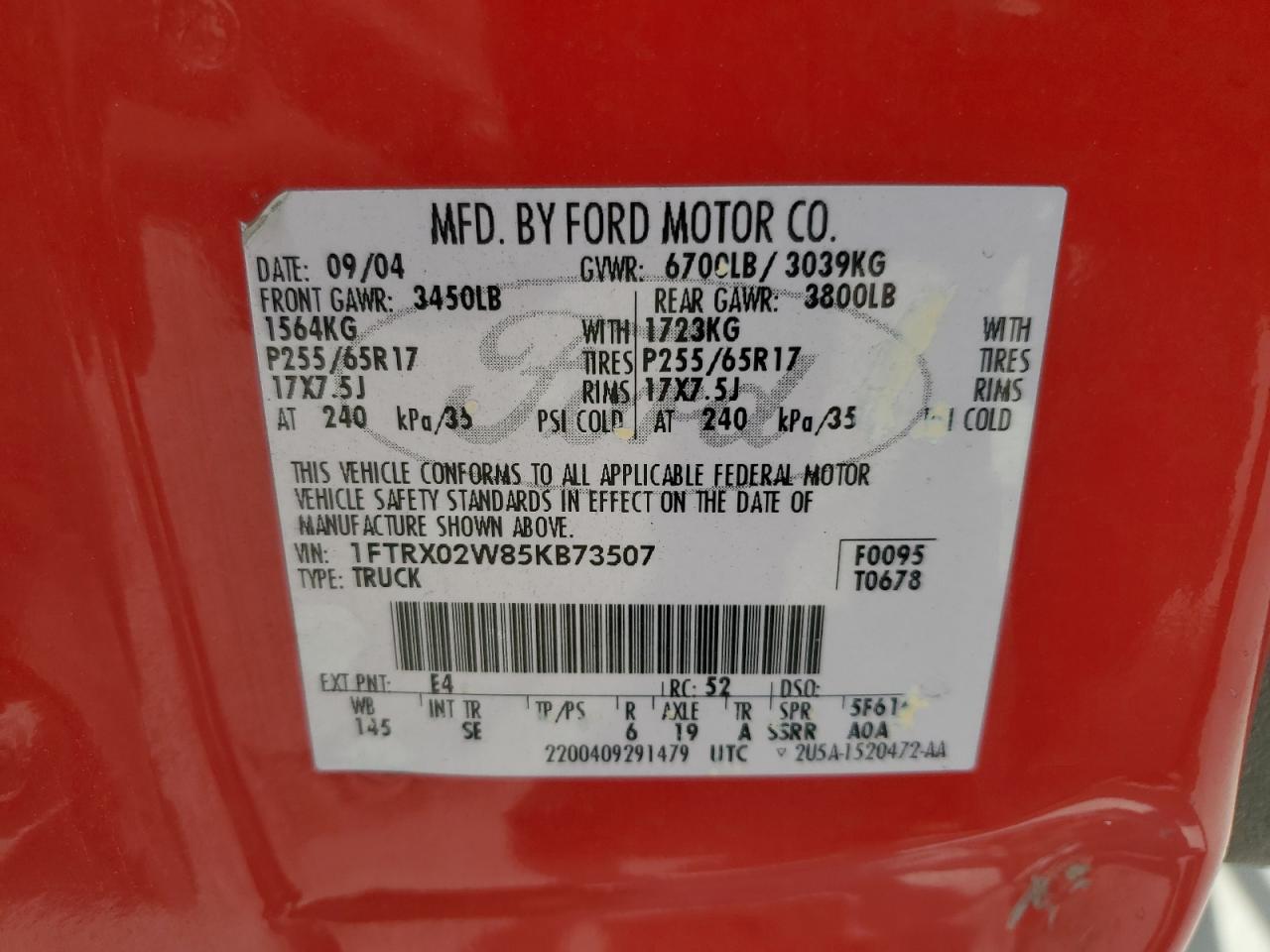 1FTRX02W85KB73507 2005 Ford F150