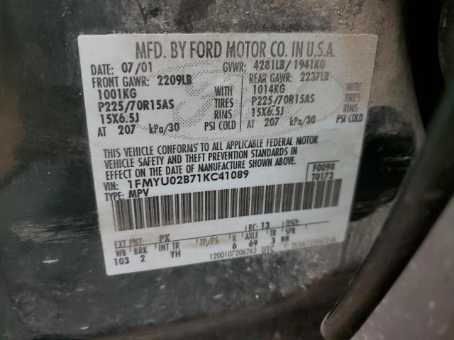 2001 Ford Escape Xls VIN: 1FMYU02B71KC41089 Lot: 58116194