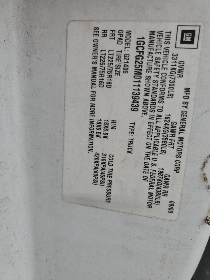 1GCFG25M011139439 2001 Chevrolet Express G2500