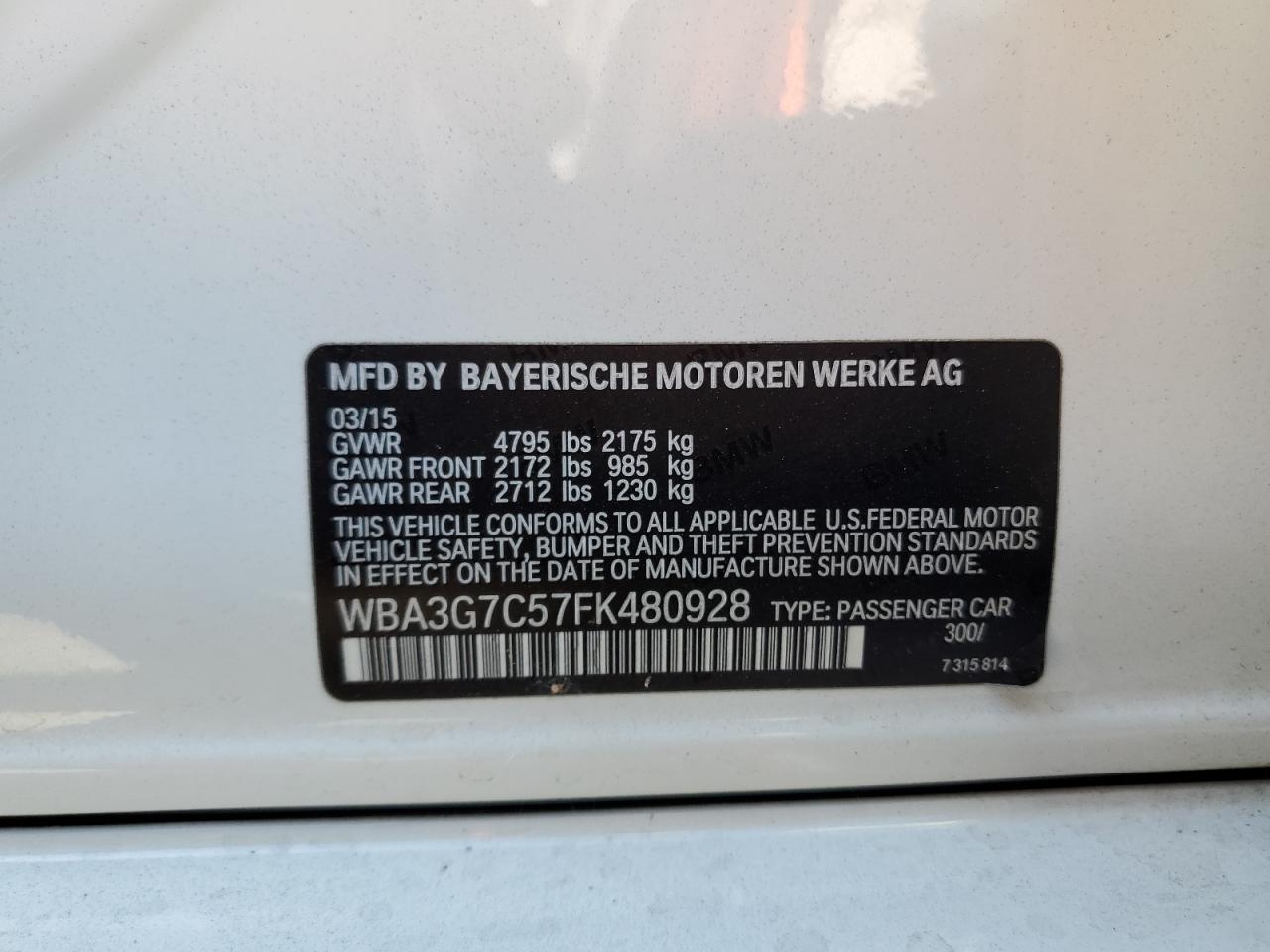 WBA3G7C57FK480928 2015 BMW 328 Xi