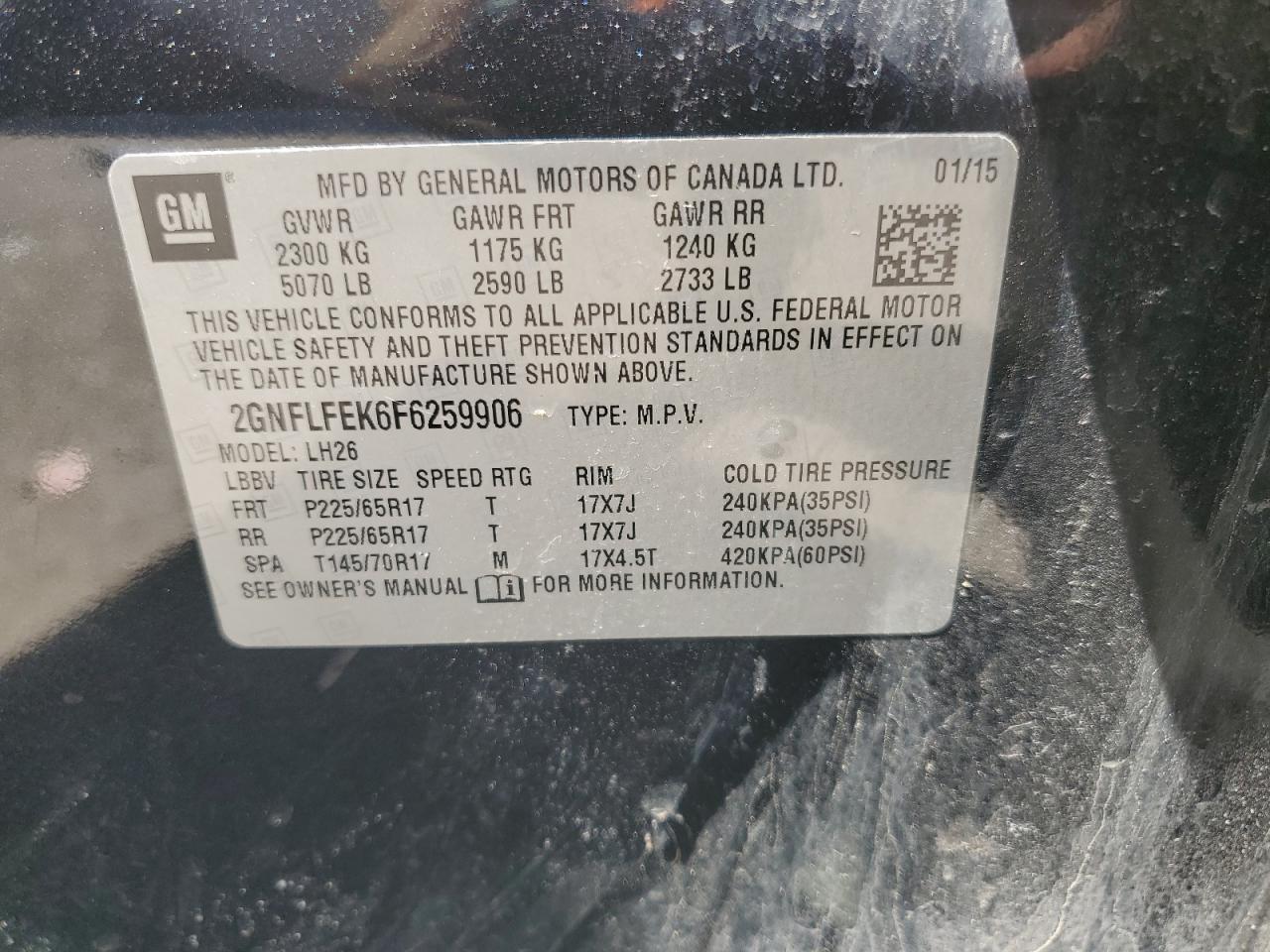 2GNFLFEK6F6259906 2015 Chevrolet Equinox Lt