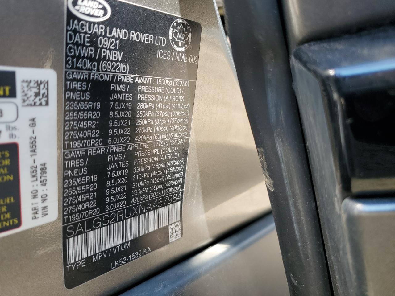 SALGS2RUXNA457984 2022 Land Rover Range Rover Hse Westminster Edition