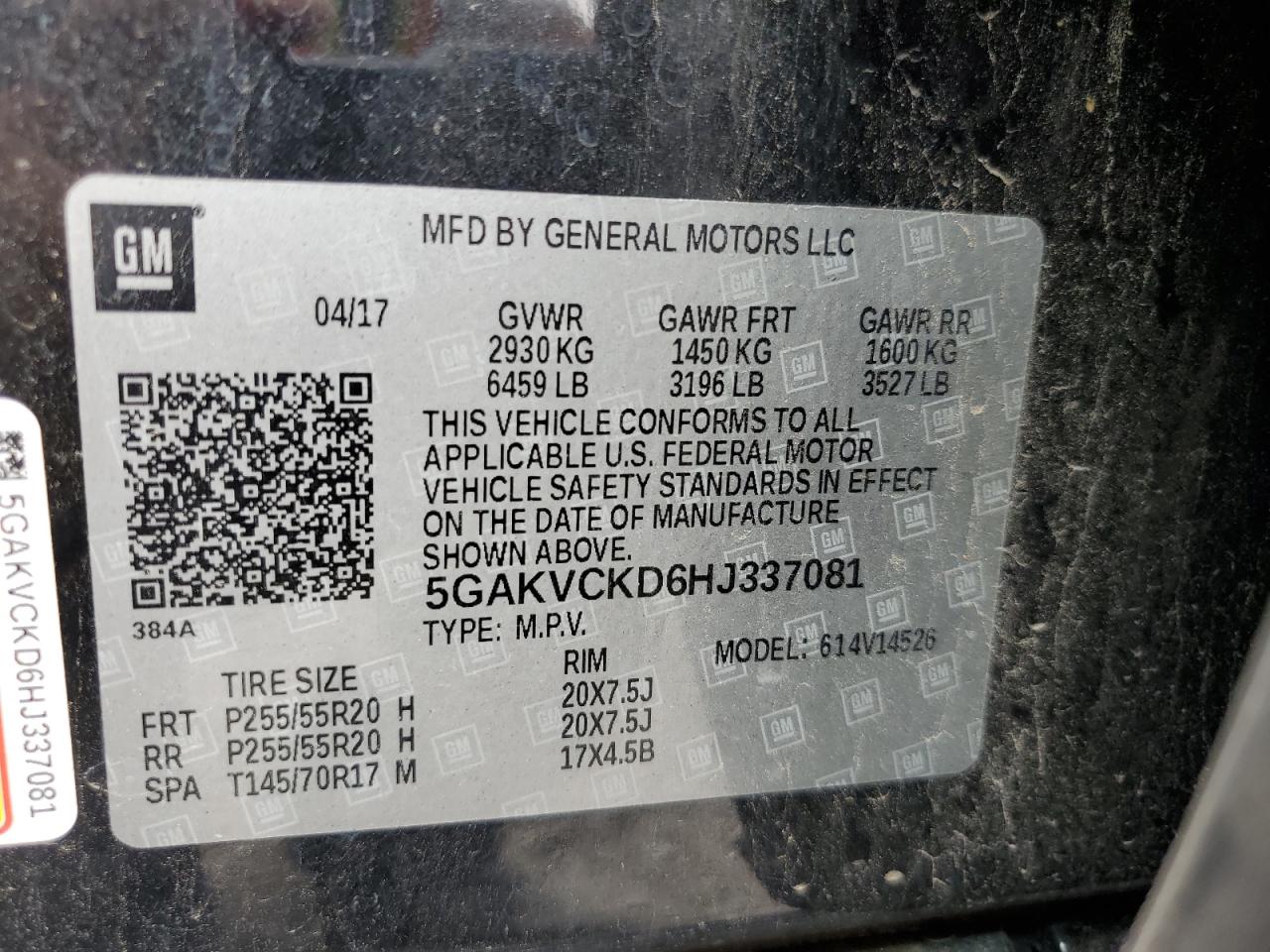 5GAKVCKD6HJ337081 2017 Buick Enclave