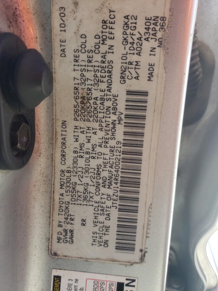 JTEZU14R640021219 2004 Toyota 4Runner Sr5