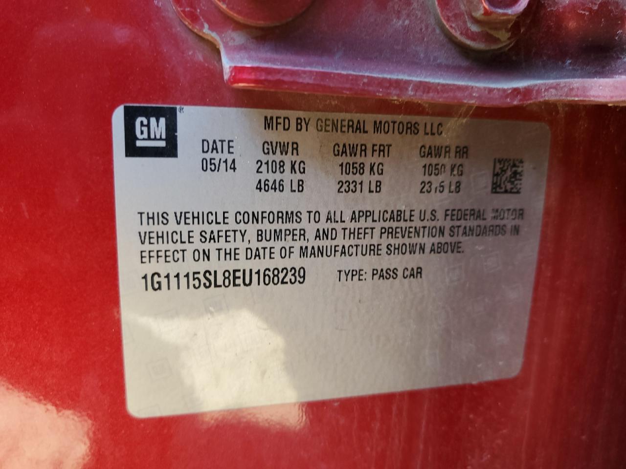 1G1115SL8EU168239 2014 Chevrolet Impala Lt