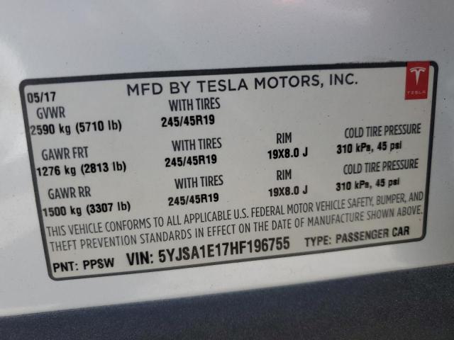 2017 Tesla Model S VIN: 5YJSA1E17HF196755 Lot: 60341014