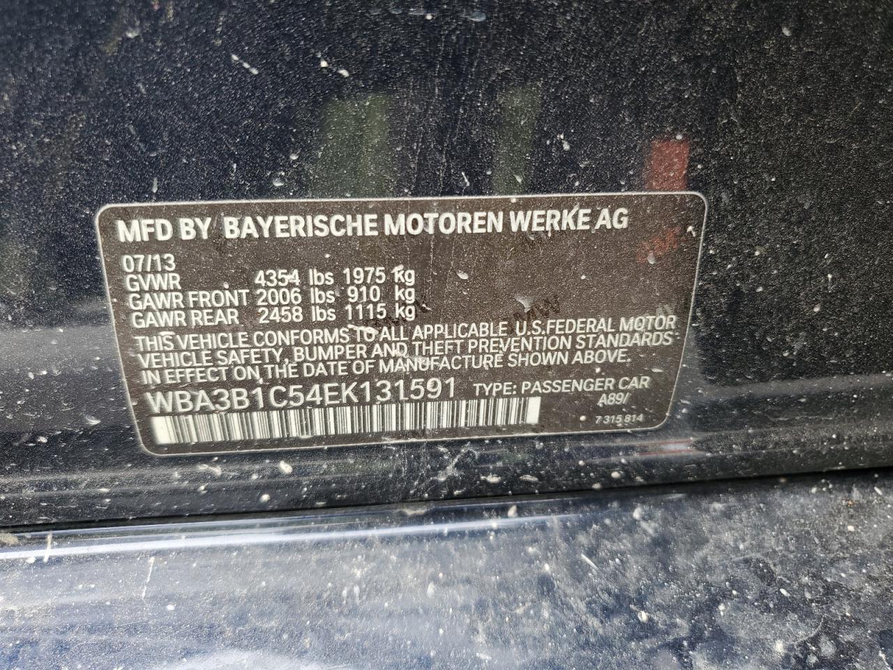 WBA3B1C54EK131591 2014 BMW 320 I