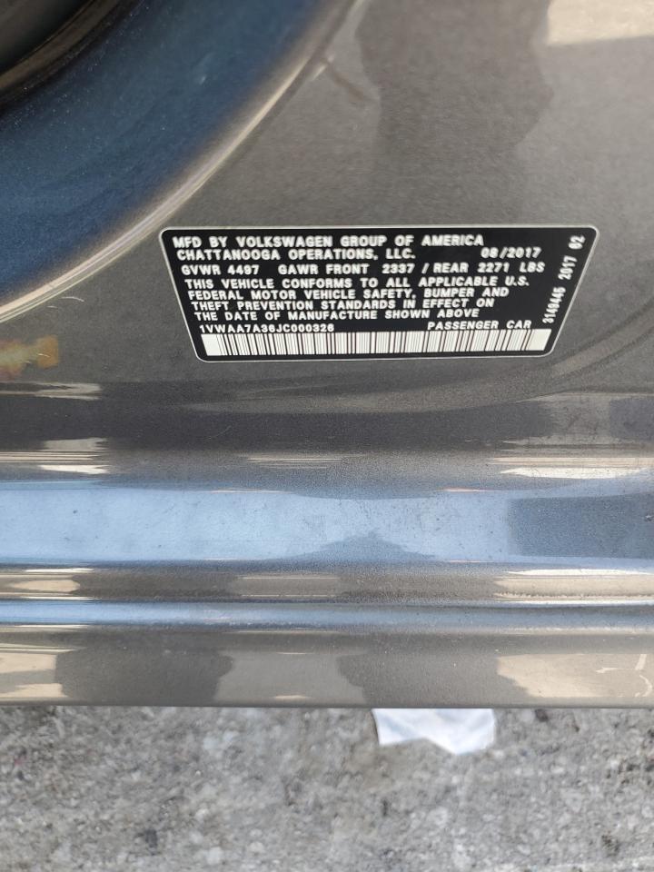 1VWAA7A36JC000326 2018 Volkswagen Passat S