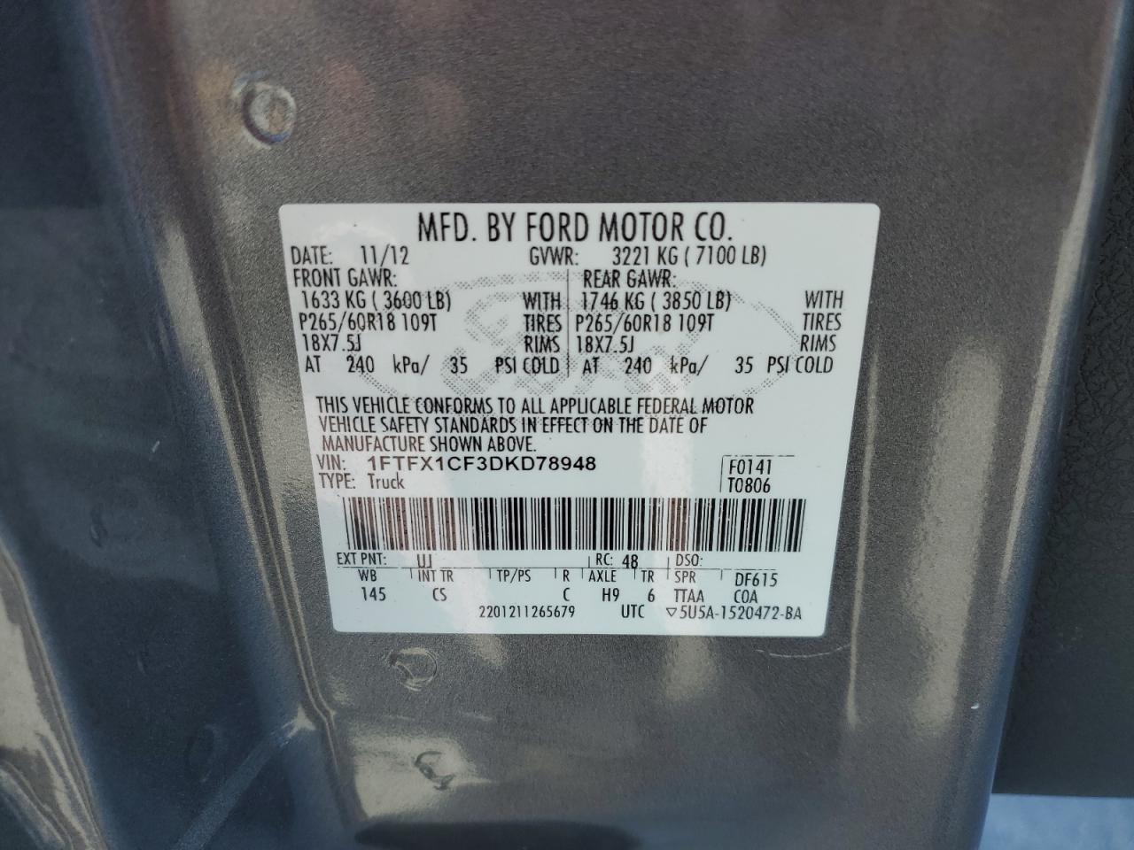 1FTFX1CF3DKD78948 2013 Ford F150 Super Cab