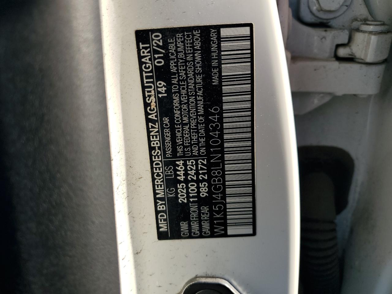 W1K5J4GB8LN104346 2020 Mercedes-Benz Cla 250