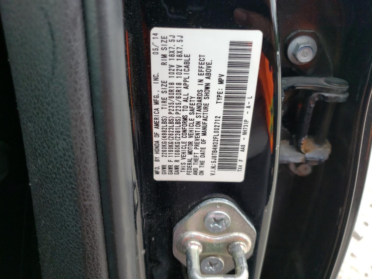 5J8TB4H32FL002712 2015 Acura Rdx