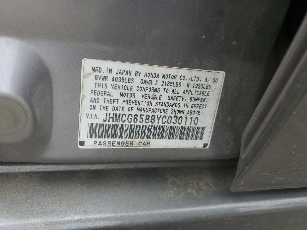 JHMCG6588YC030110 2000 Honda Accord Ex