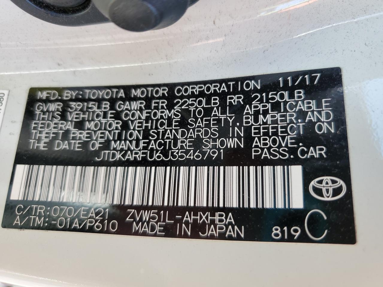 JTDKARFU6J3546791 2018 Toyota Prius