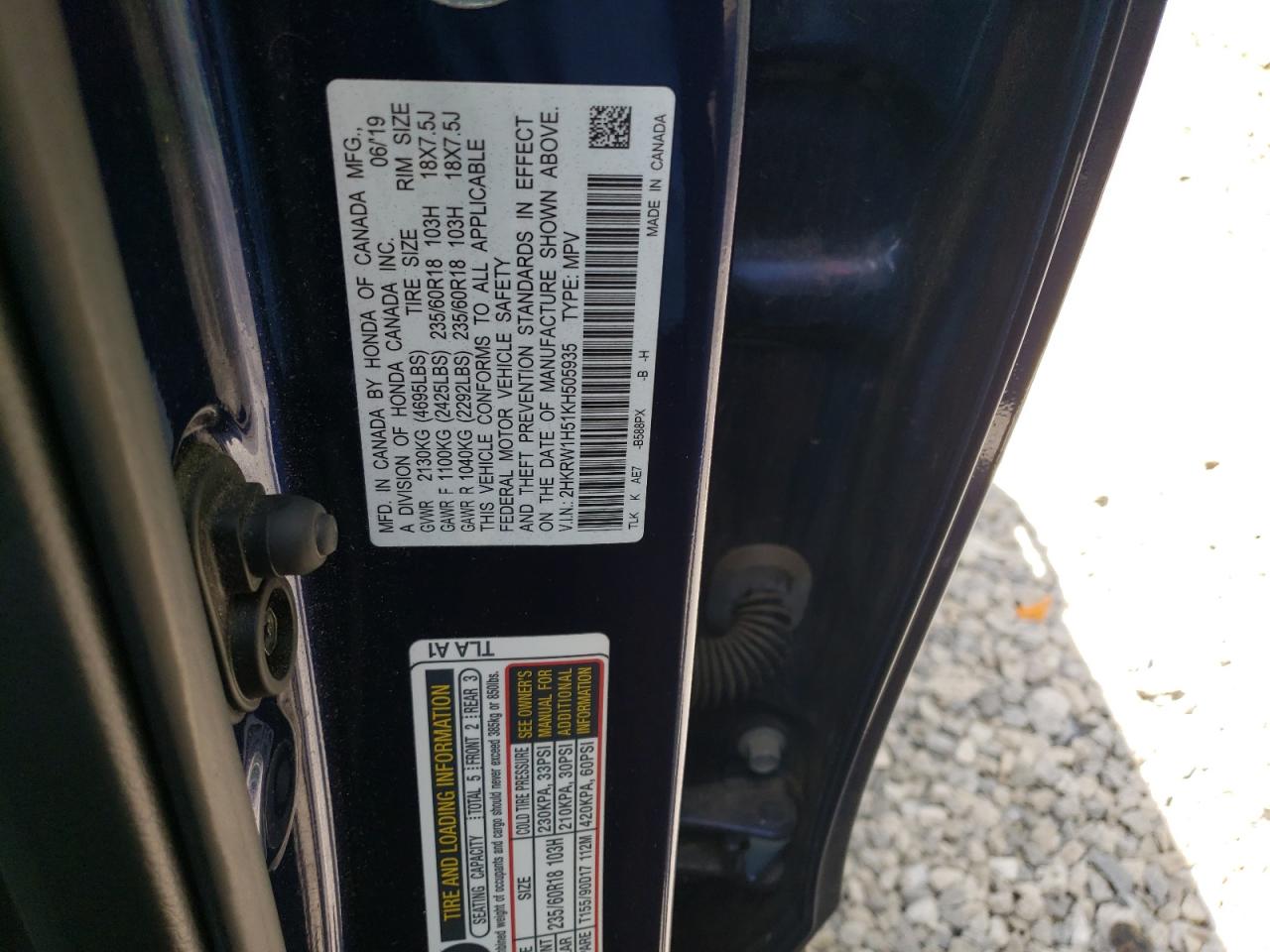 2HKRW1H51KH505935 2019 Honda Cr-V Ex