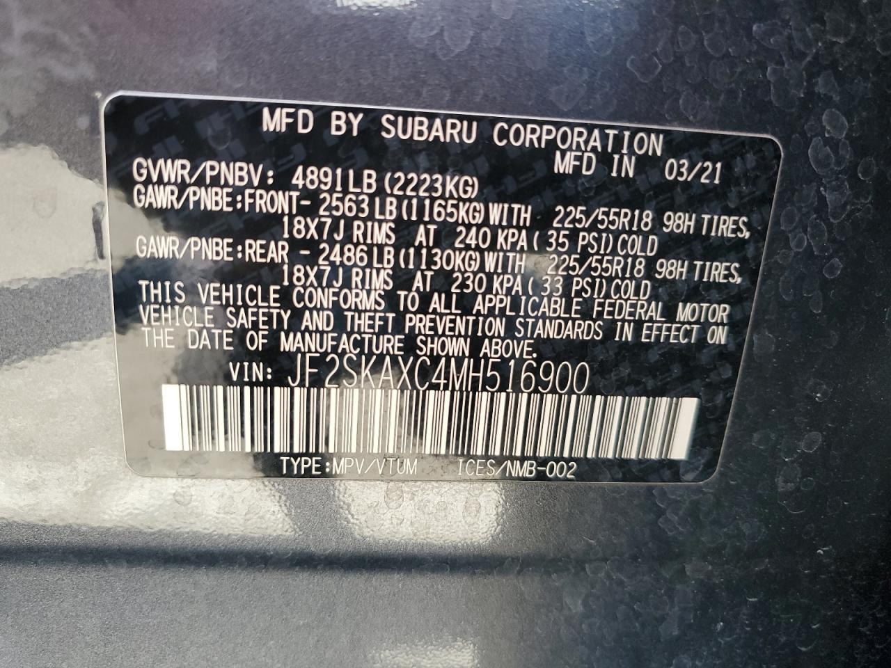 JF2SKAXC4MH516900 2021 Subaru Forester Touring