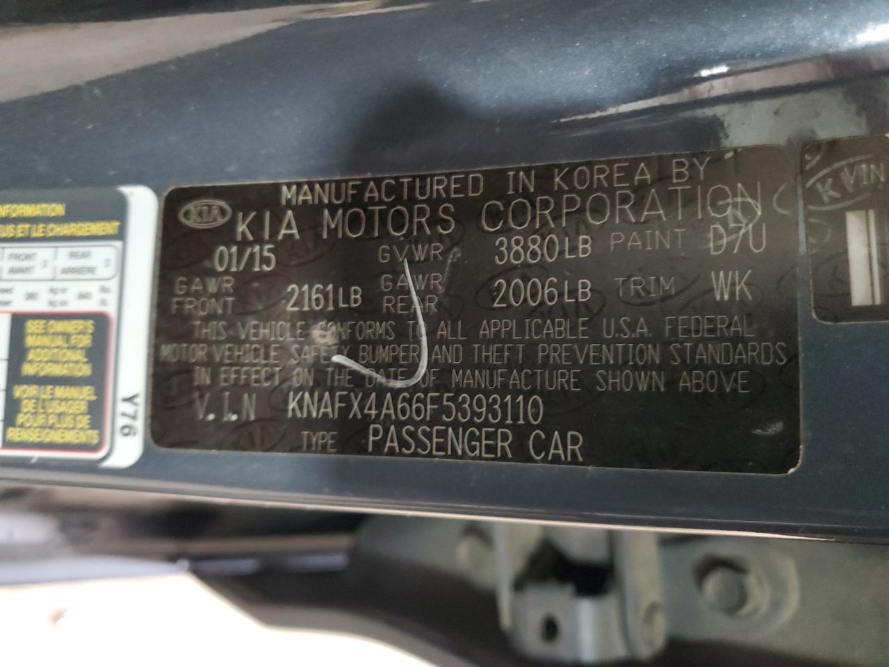 KNAFX4A66F5393110 2015 Kia Forte Lx