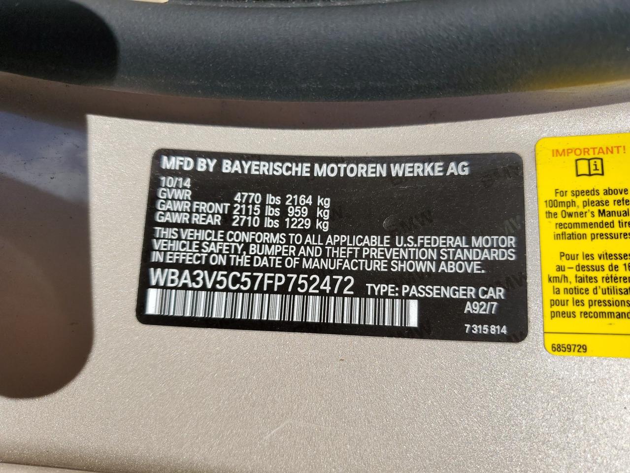 WBA3V5C57FP752472 2015 BMW 428 I