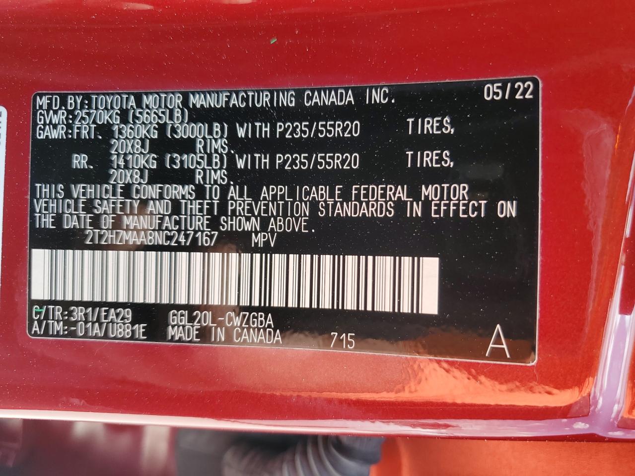 2T2HZMAA8NC247167 2022 Lexus Rx 350