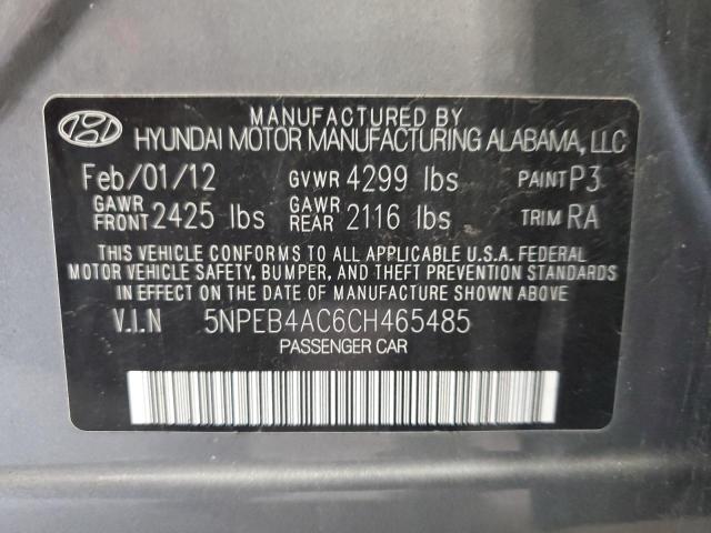 2012 Hyundai Sonata Gls VIN: 5NPEB4AC6CH465485 Lot: 58433494