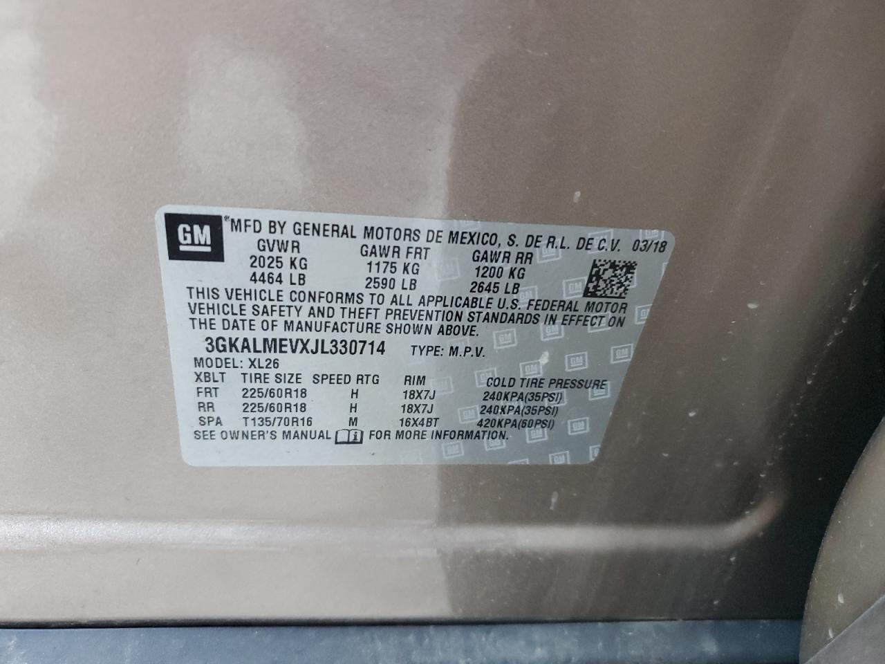 3GKALMEVXJL330714 2018 GMC Terrain Sle