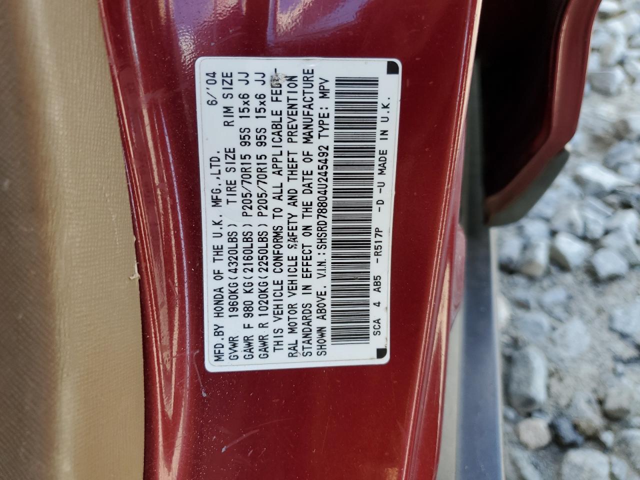 SHSRD78804U245492 2004 Honda Cr-V Ex