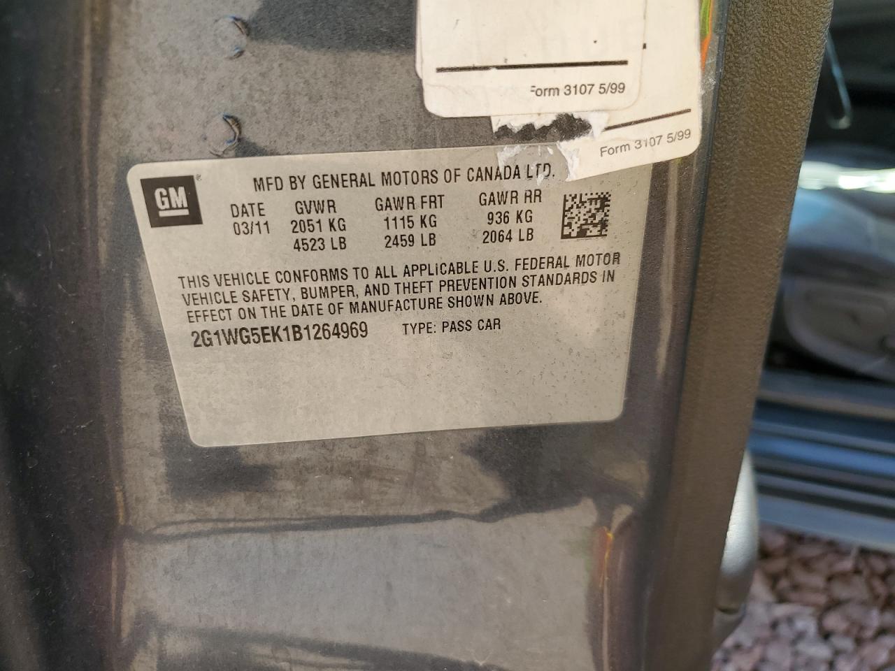 2G1WG5EK1B1264969 2011 Chevrolet Impala Lt