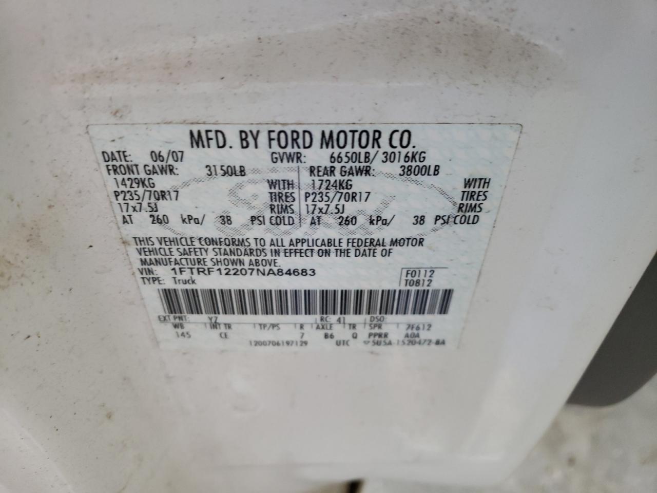 1FTRF12207NA84683 2007 Ford F150