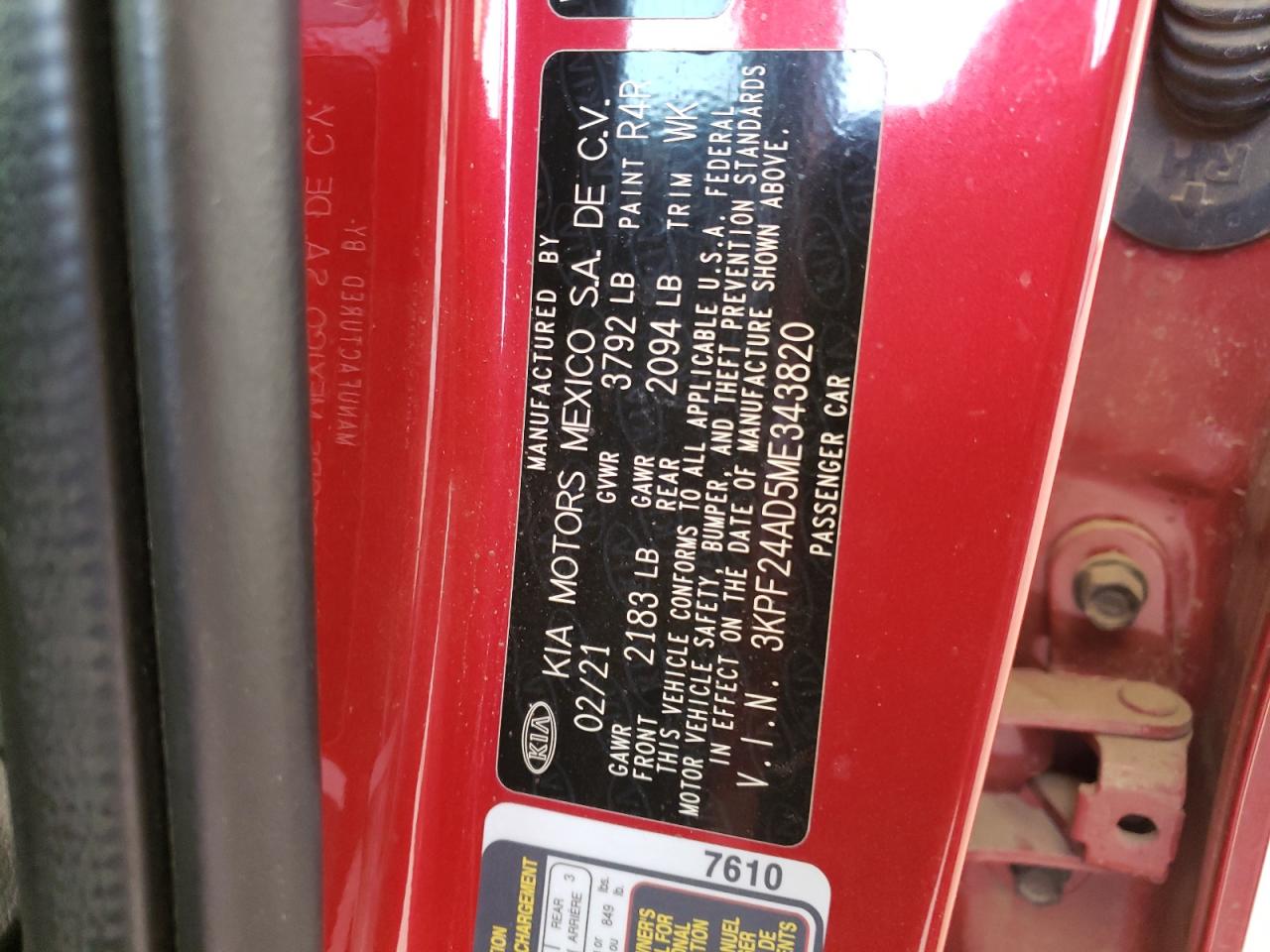 3KPF24AD5ME343820 2021 Kia Forte Fe