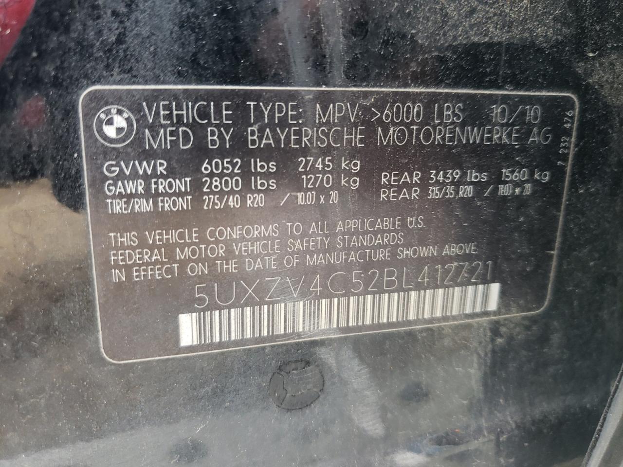 5UXZV4C52BL412721 2011 BMW X5 xDrive35I