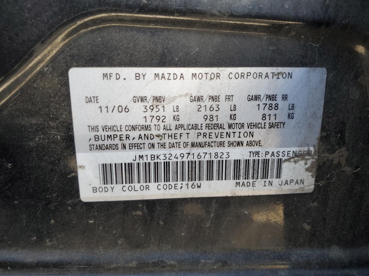 JM1BK324971671823 2007 Mazda 3 S