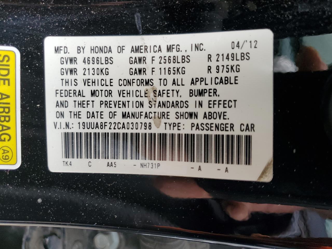 19UUA8F22CA030798 2012 Acura Tl