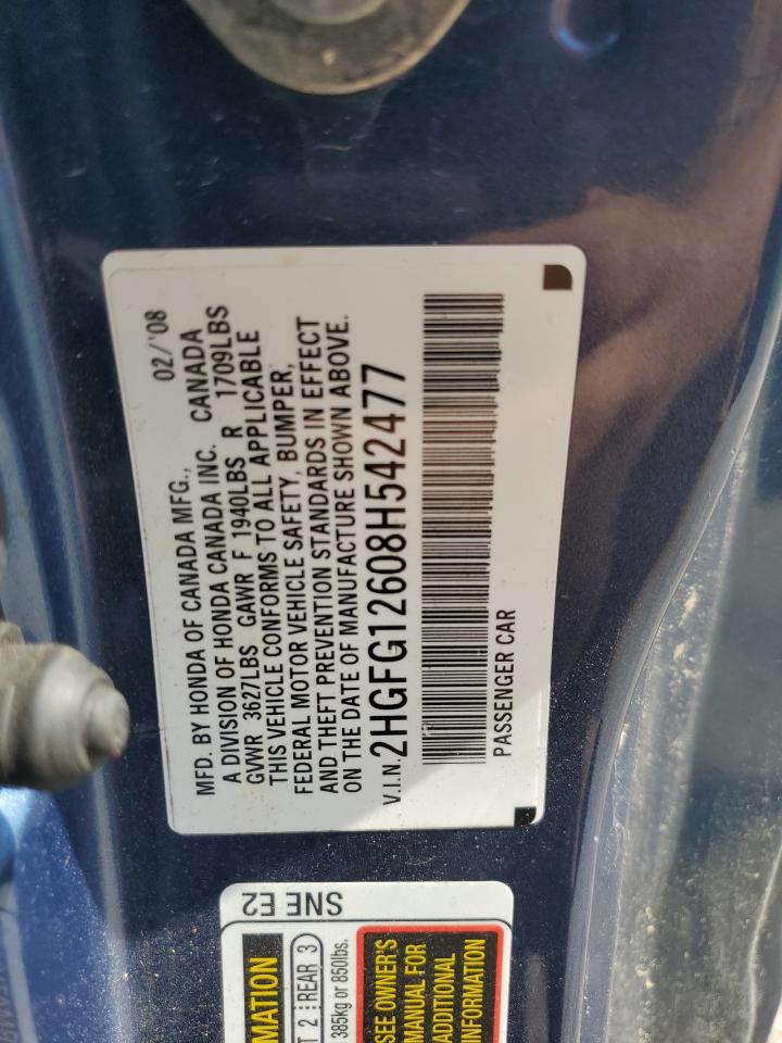 2HGFG12608H542477 2008 Honda Civic Lx