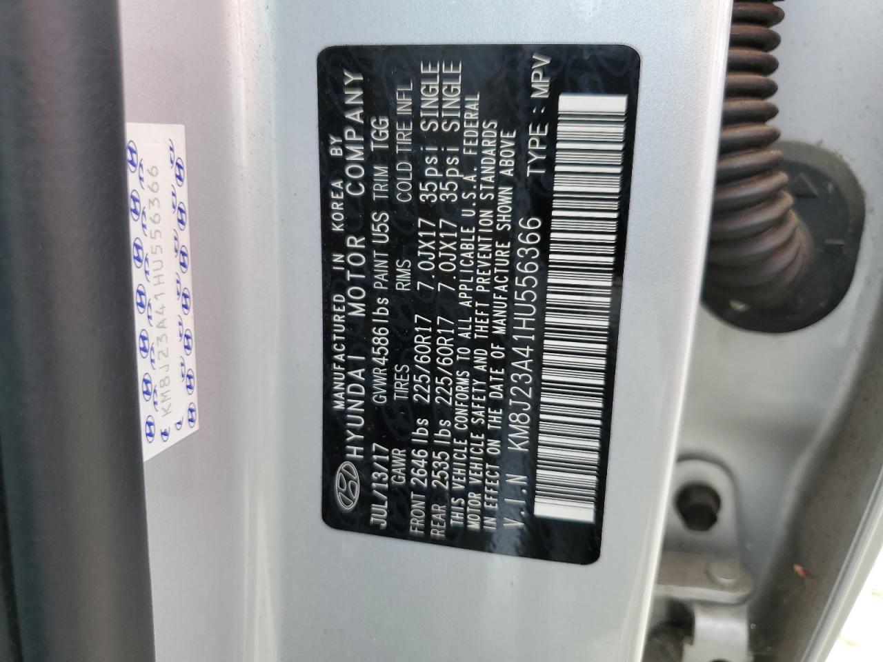 KM8J23A41HU556366 2017 Hyundai Tucson Se