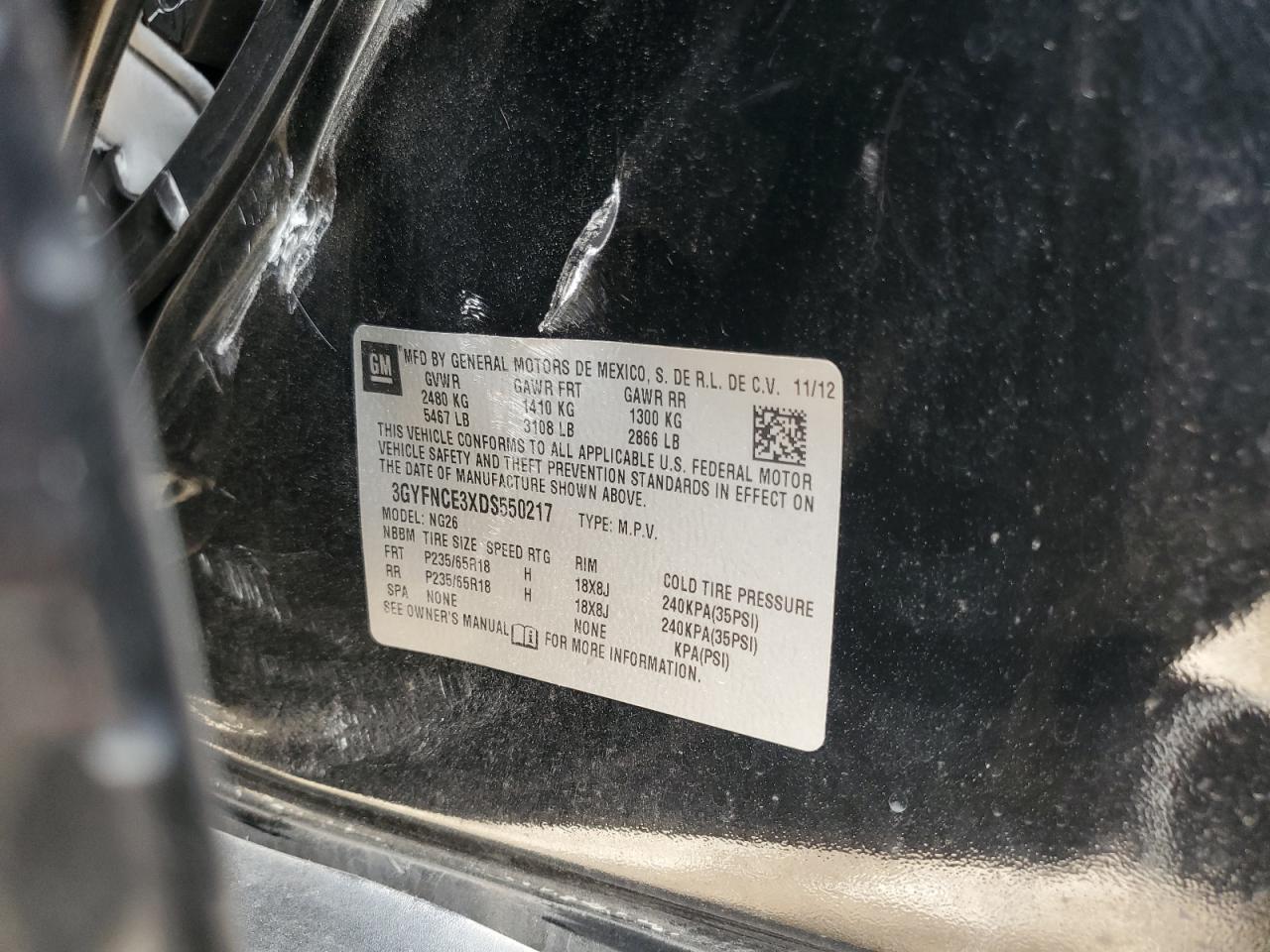 3GYFNCE3XDS550217 2013 Cadillac Srx Luxury Collection