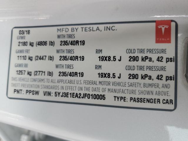 2018 Tesla Model 3 VIN: 5YJ3E1EA2JF010005 Lot: 57443614